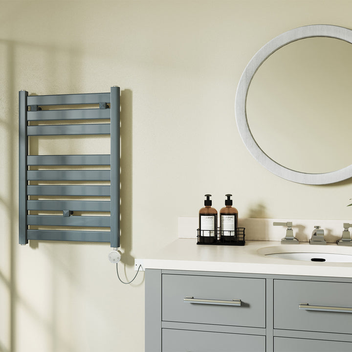 Capri - Anthracite Electric Towel Rail H719mm x W500mm Straight 300w Thermostatic