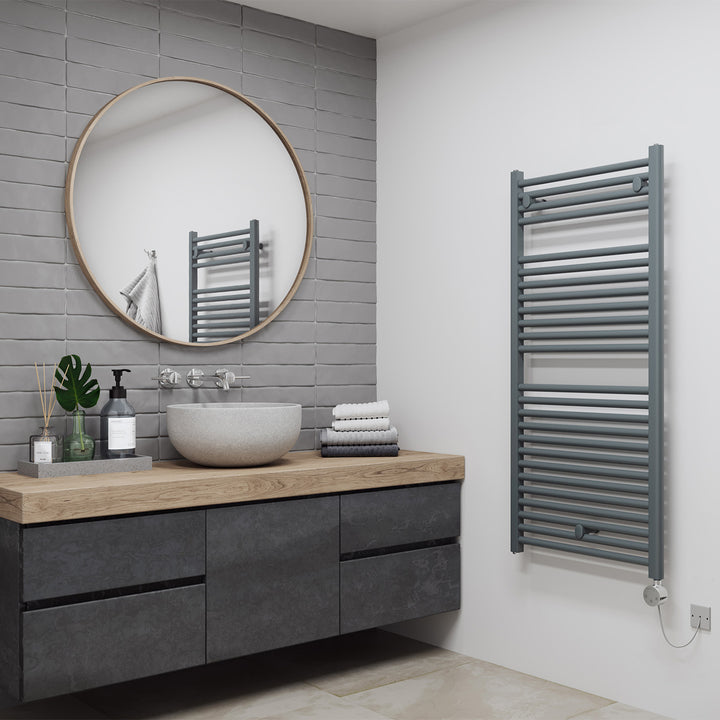 Roma - Anthracite Electric Towel Rail H1230mm x W600mm Straight 600w Thermostatic