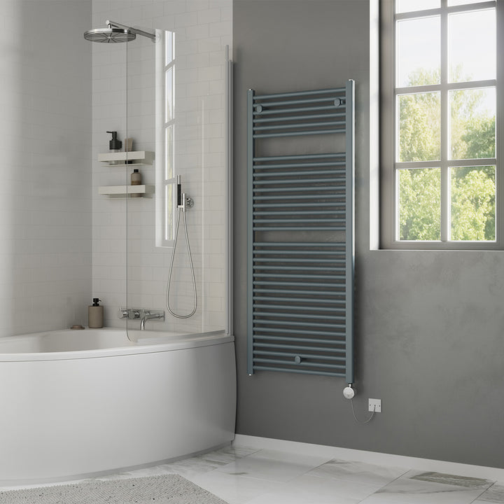 Roma - Anthracite Electric Towel Rail H1512mm x W600mm Straight 1000w Thermostatic