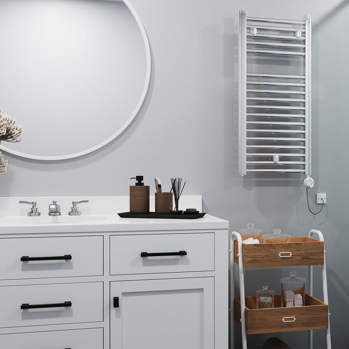 Roma - Chrome Electric Towel Rail H842mm x W400mm Straight 300w Thermostatic