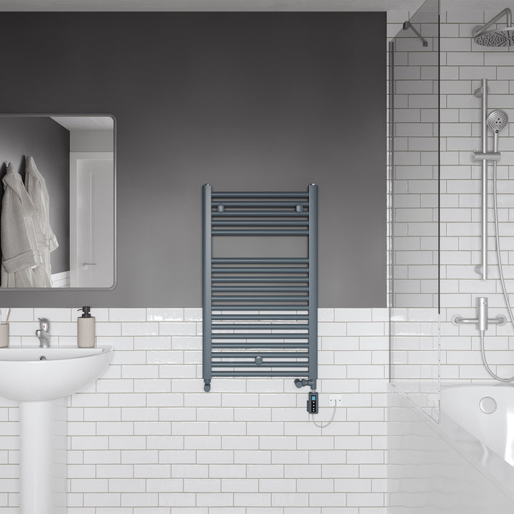 Roma - Anthracite Dual Fuel Towel Rail H842mm x W500mm Thermostatic WIFI - Straight