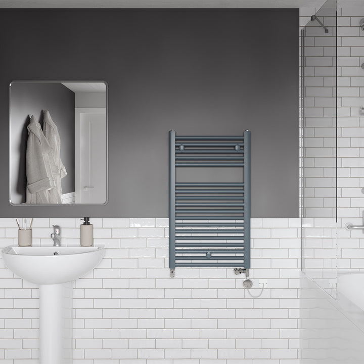 Roma - Anthracite Dual Fuel Towel Rail H842mm x W500mm Thermostatic - Straight