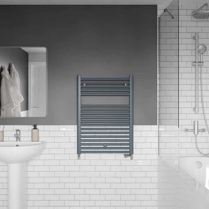 Roma - Anthracite Dual Fuel Towel Rail H842mm x W600mm Standard - Straight