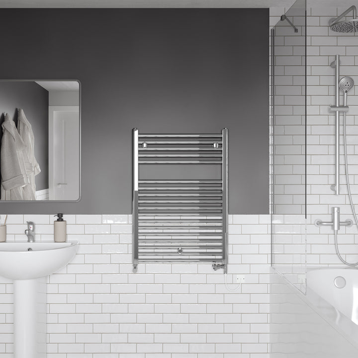 Roma - Chrome Dual Fuel Towel Rail H842mm x W600mm Standard - Straight