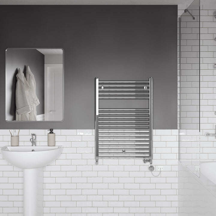 Roma - Chrome Dual Fuel Towel Rail H842mm x W600mm Thermostatic - Straight