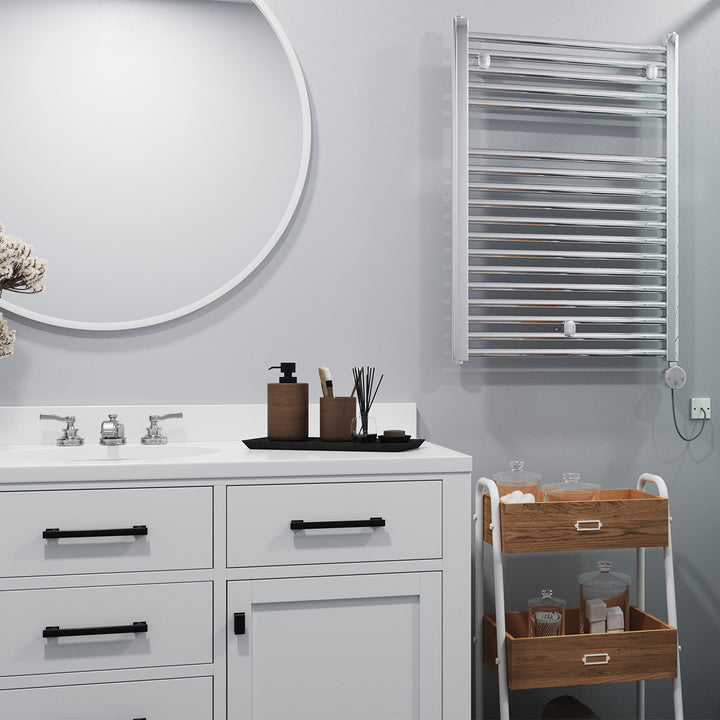 Roma - Chrome Electric Towel Rail H842mm x W600mm Straight 300w Thermostatic