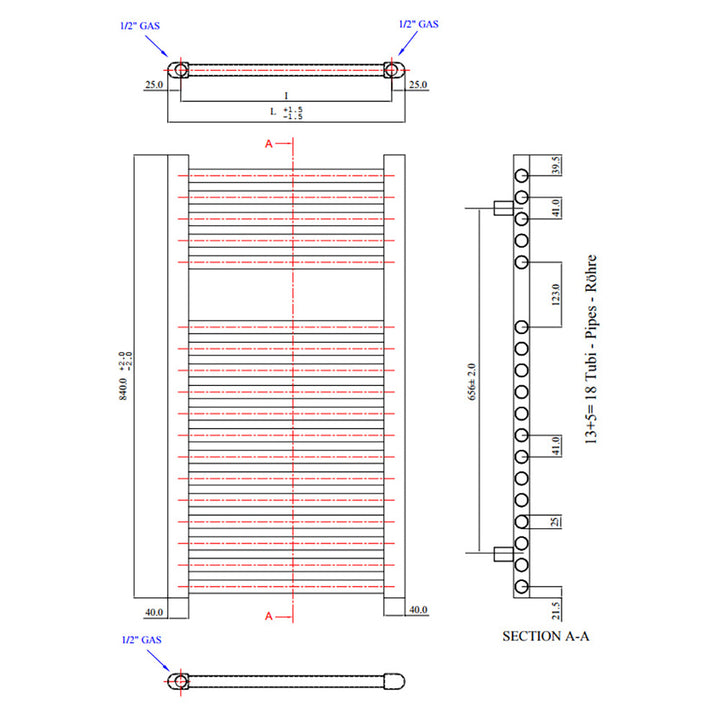 Roma - White Heated Towel Rail - H840mm x W650mm - Straight