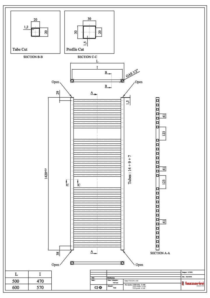 Todi - Chrome Electric Towel Rail H1420mm x W500mm Straight 300w Thermostatic WIFI