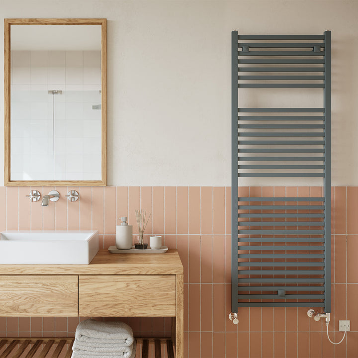 Todi - Anthracite Dual Fuel Towel Rail H1420mm x W500mm Standard - Straight