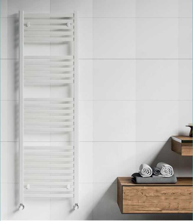 Merano - White Heated Towel Rail - H1600mm x W500mm - Curved