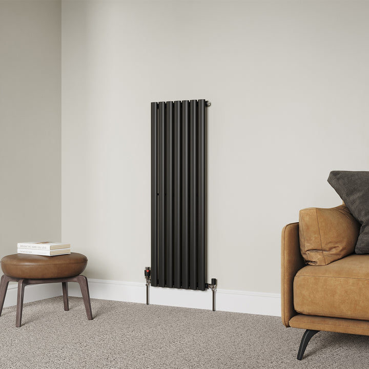 Omeara - Black Designer Radiator H1200mm x W406mm Single Panel - Feet Included