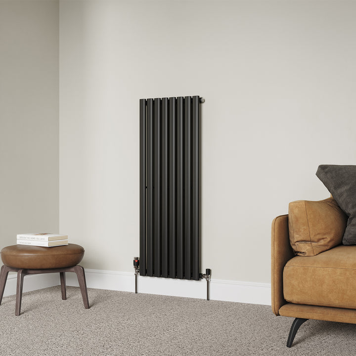 Omeara - Black Vertical Radiator H1200mm x W464mm Single Panel