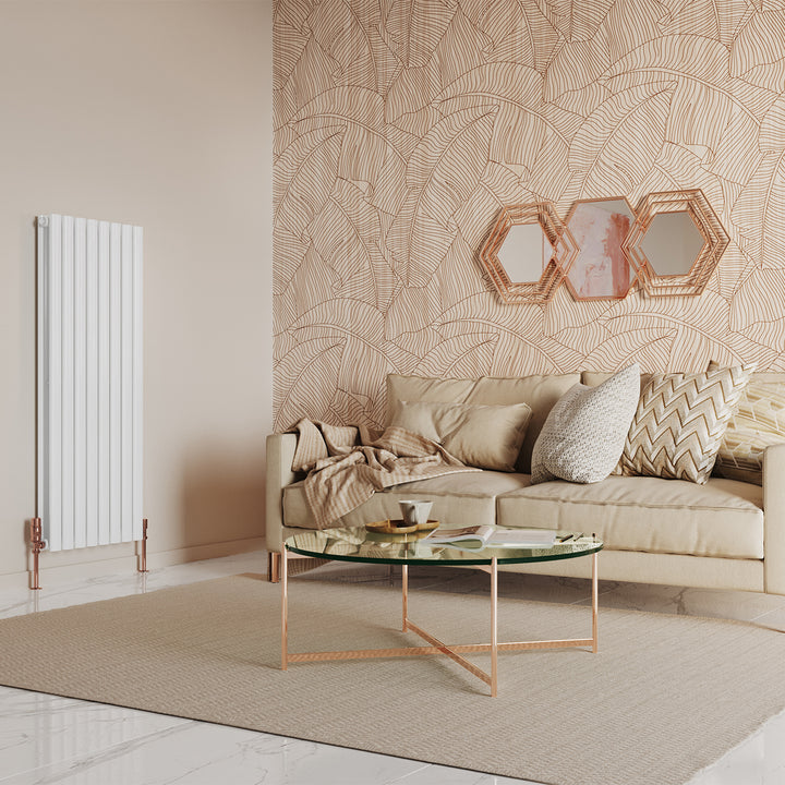 Omeara - White Designer Radiator H1200mm x W464mm Double Panel - Feet Included