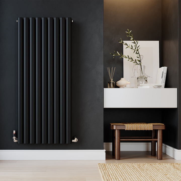 Omeara - Black Designer Radiator H1200mm x W522mm Double Panel - Feet Included