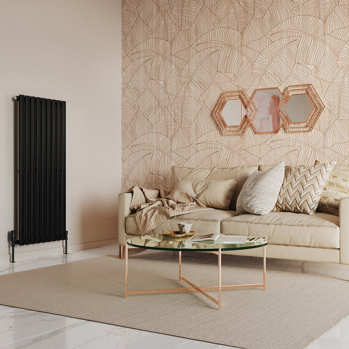 Omeara - Black Designer Radiator H1200mm x W522mm Single Panel - Feet Included