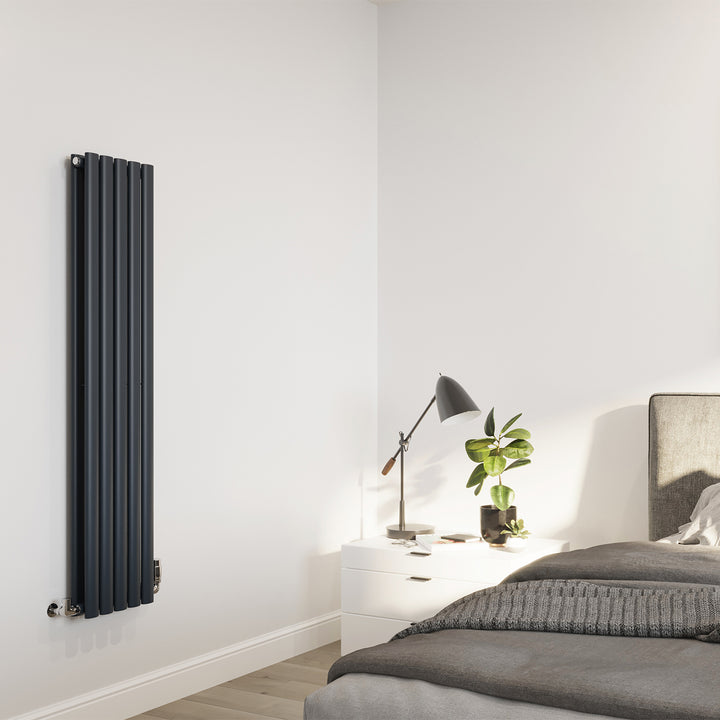 Omeara - Anthracite Vertical Radiator H1400mm x W290mm Double Panel