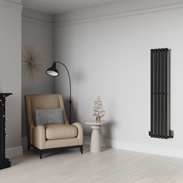 Omeara - Black Vertical Radiator H1400mm x W290mm Single Panel