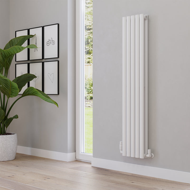 Omeara - White Designer Radiator H1400mm x W290mm Double Panel - Feet Included