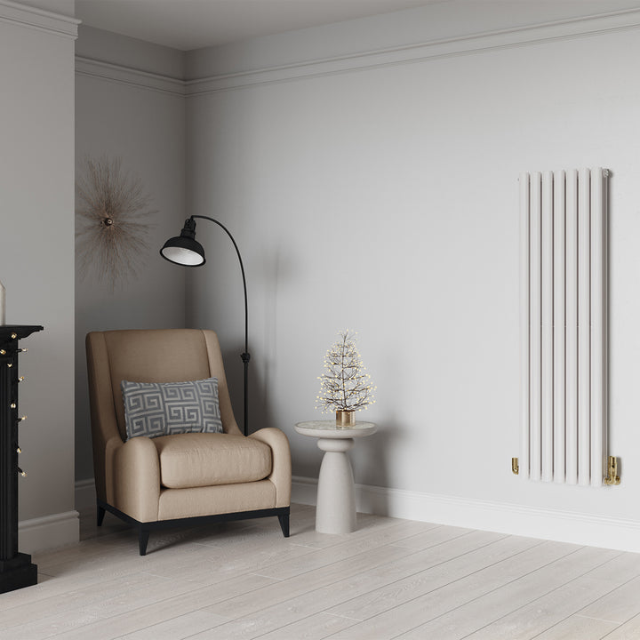 Omeara - White Designer Radiator H1400mm x W406mm Double Panel - Feet Included