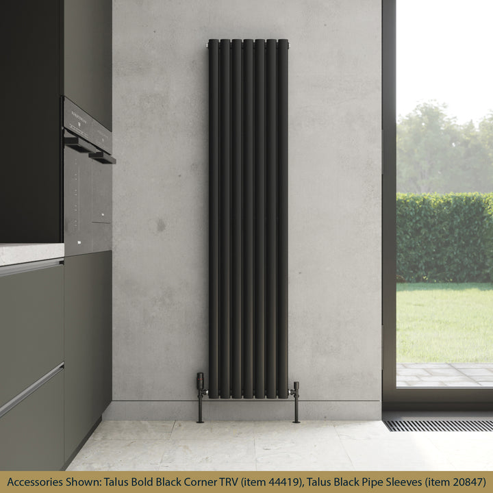 Omeara - Black Designer Radiator H1800mm x W406mm Double Panel - Feet Included