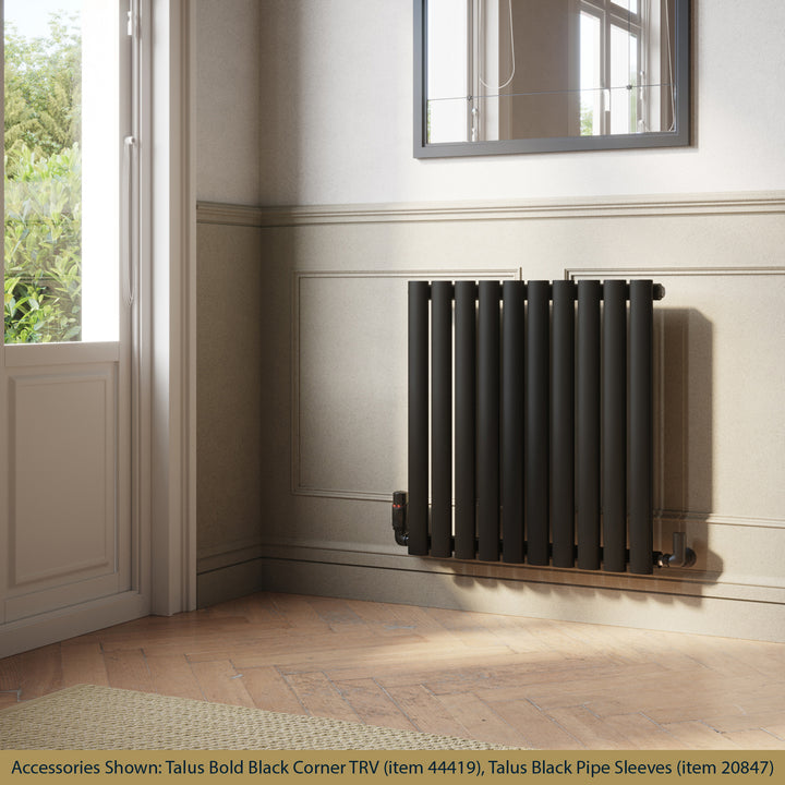 Omeara - Black Designer Radiator H600mm x W580mm Single Panel - Feet Included
