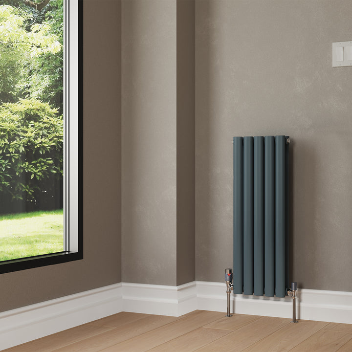 Omeara - Anthracite Designer Radiator H800mm x W290mm Double Panel - Feet Included