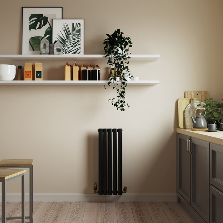 Omeara - Black Designer Radiator H800mm x W290mm Single Panel - Feet Included
