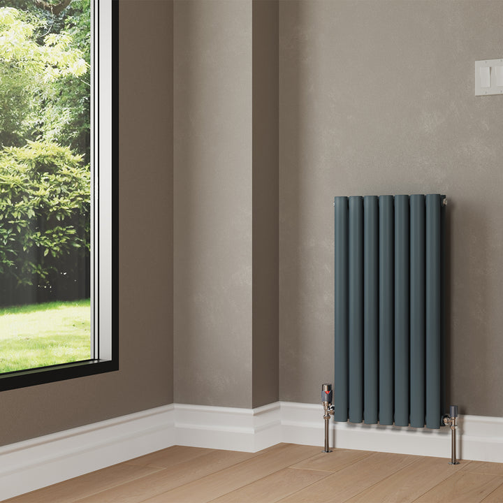 Omeara - Anthracite Designer Radiator H800mm x W406mm Double Panel - Feet Included