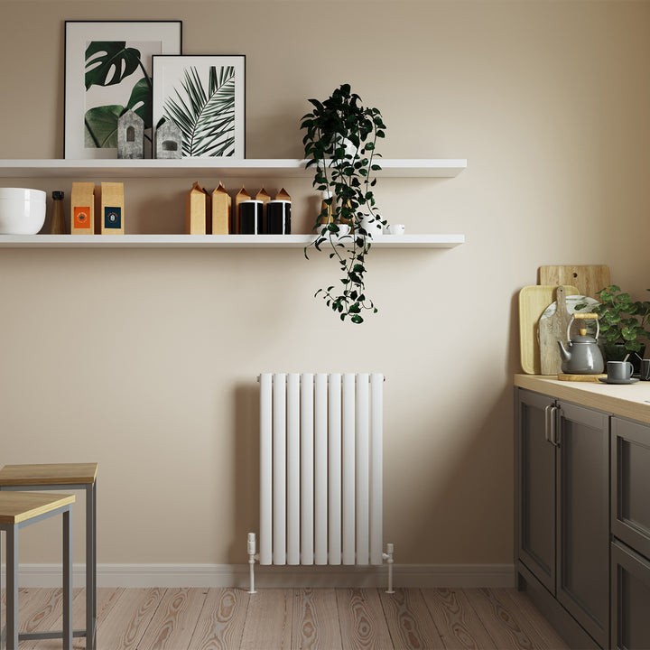 Omeara - White Designer Radiator H800mm x W522mm Single Panel - Feet Included