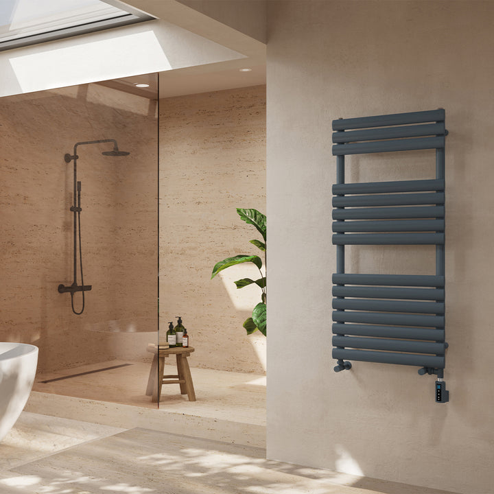 Omeara - Anthracite Dual Fuel Towel Rail H1120mm x W500mm Thermostatic WIFI