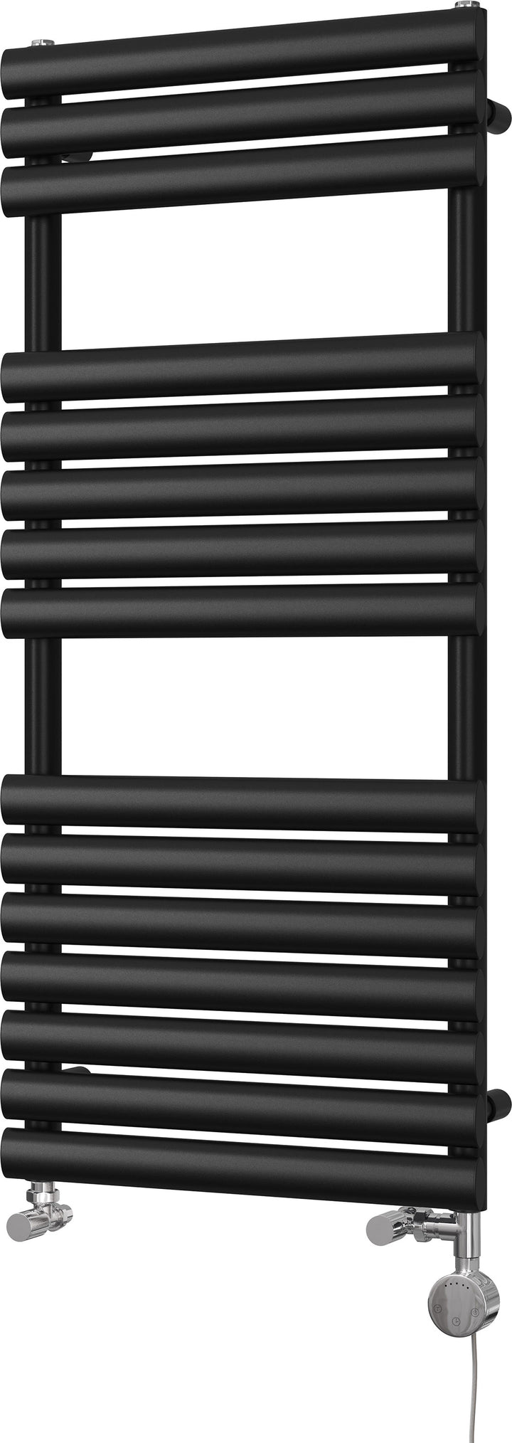 Omeara - Black Dual Fuel Towel Rail H1120mm x W500mm Thermostatic