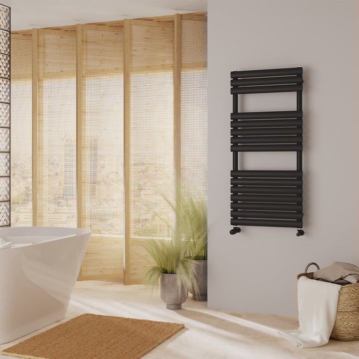 Omeara - Black Towel Radiator - H1120mm x W500mm