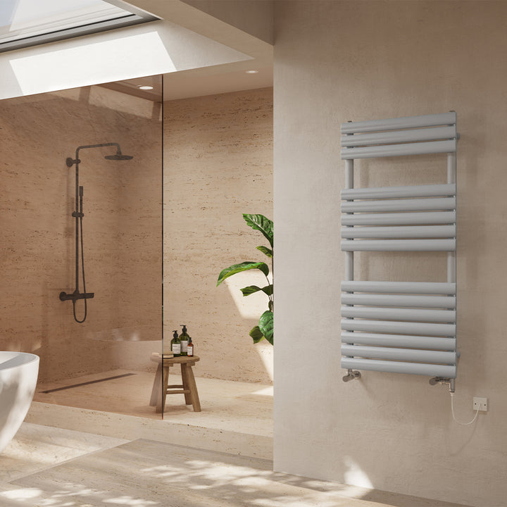 Omeara - Silver Dual Fuel Towel Rail H1120mm x W500mm Standard