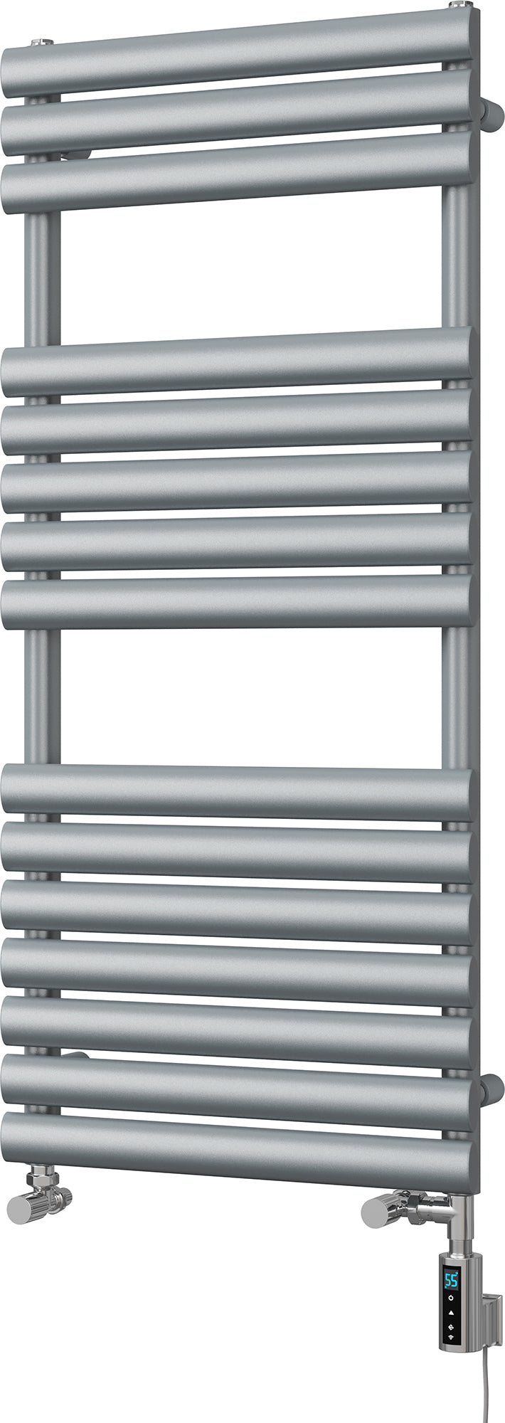 Omeara - Silver Dual Fuel Towel Rail H1120mm x W500mm Thermostatic WIFI