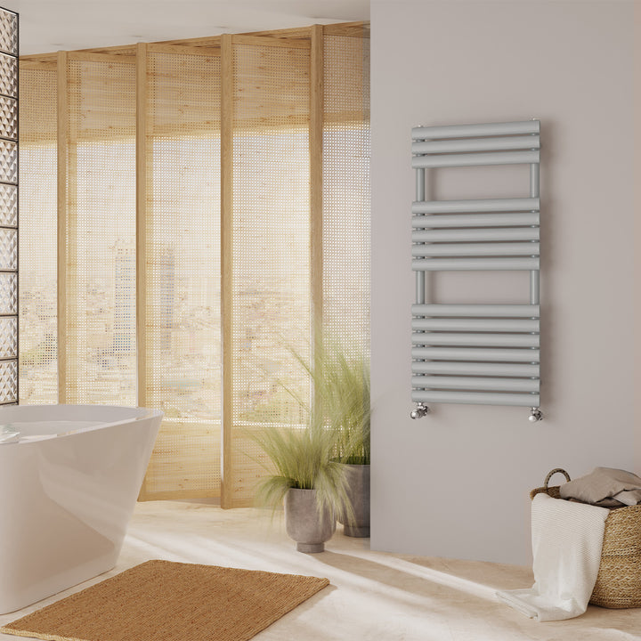 Omeara - Silver Towel Radiator - H1120mm x W500mm