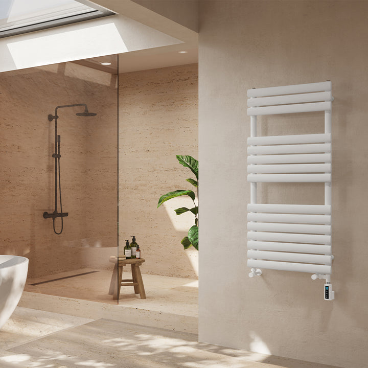 Omeara - White Dual Fuel Towel Rail H1120mm x W500mm Thermostatic WIFI