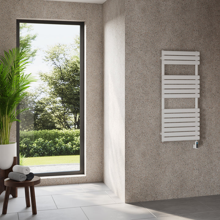 Omeara - White Electric Towel Rail H1120mm x W500mm 600w Thermostatic WIFI