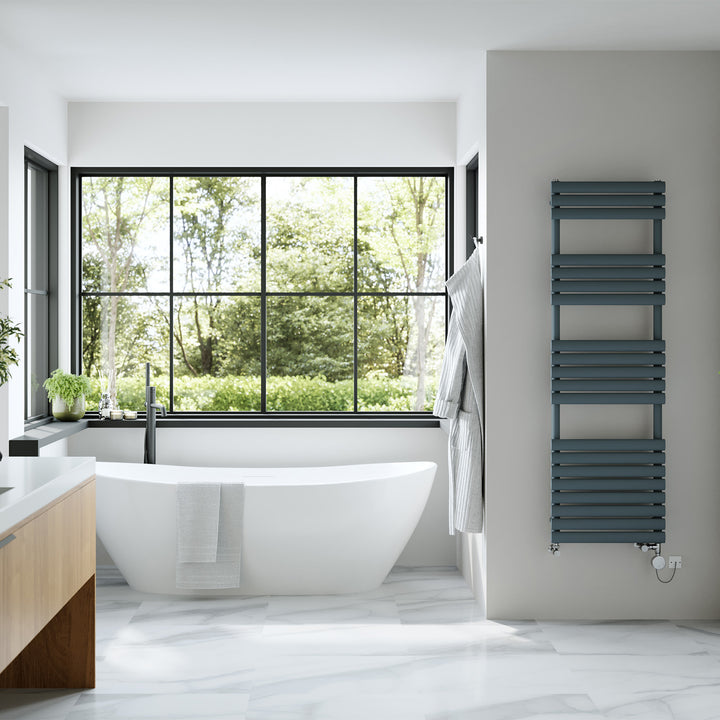 Omeara - Anthracite Dual Fuel Towel Rail H1595mm x W500mm Thermostatic