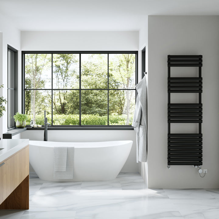 Omeara - Black Dual Fuel Towel Rail H1595mm x W500mm Thermostatic
