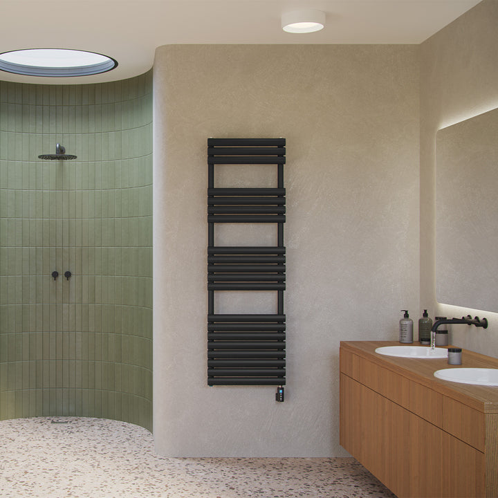 Omeara - Black Electric Towel Rail H1595mm x W500mm 900w Thermostatic WIFI