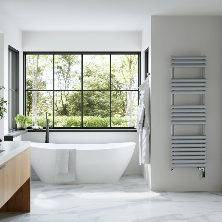 Omeara - Silver Dual Fuel Towel Rail H1595mm x W500mm Thermostatic WIFI