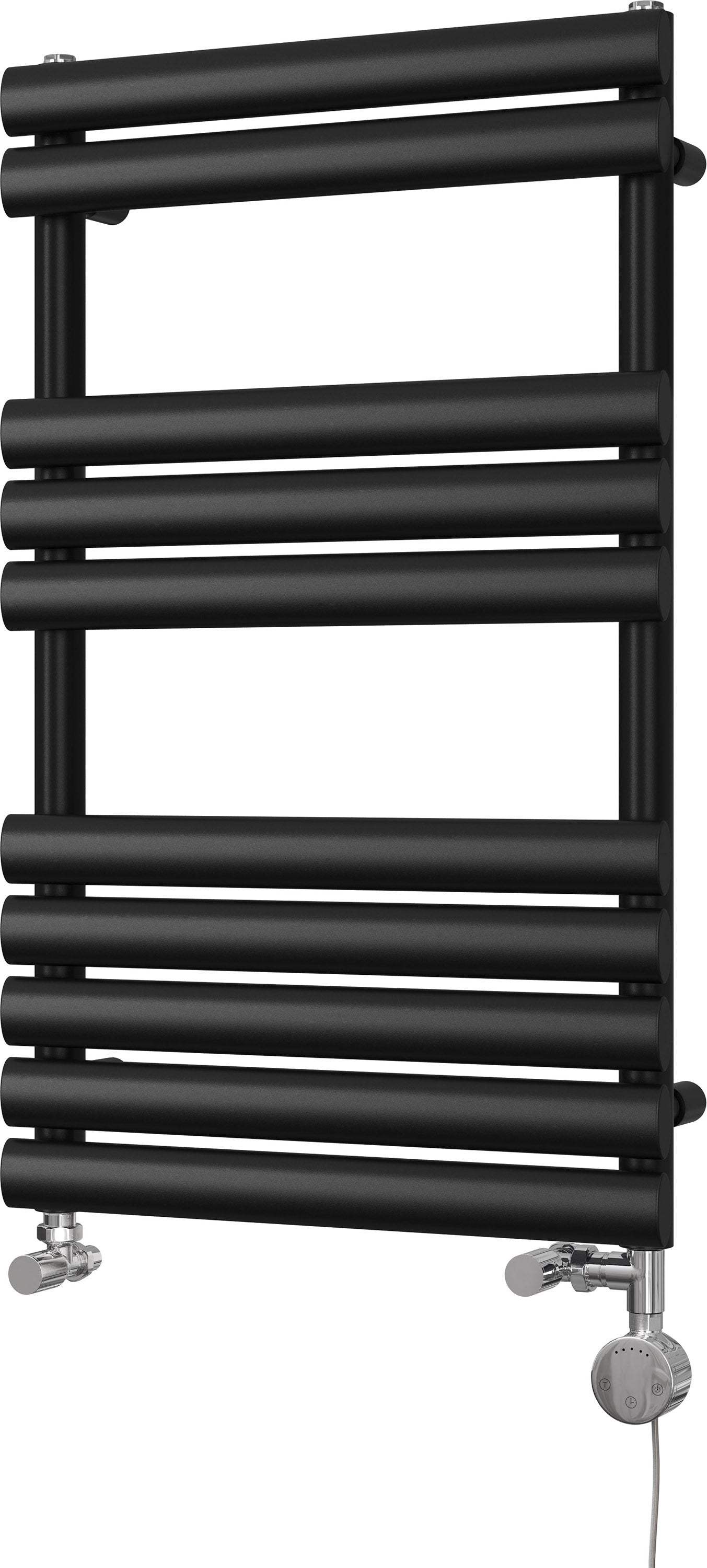 Omeara - Black Dual Fuel Towel Rail H825mm x W500mm Thermostatic