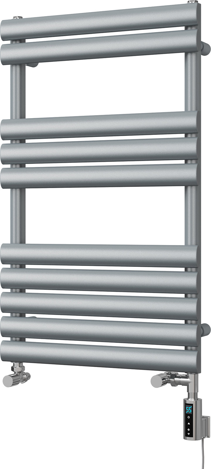 Omeara - Silver Dual Fuel Towel Rail H825mm x W500mm Thermostatic WIFI