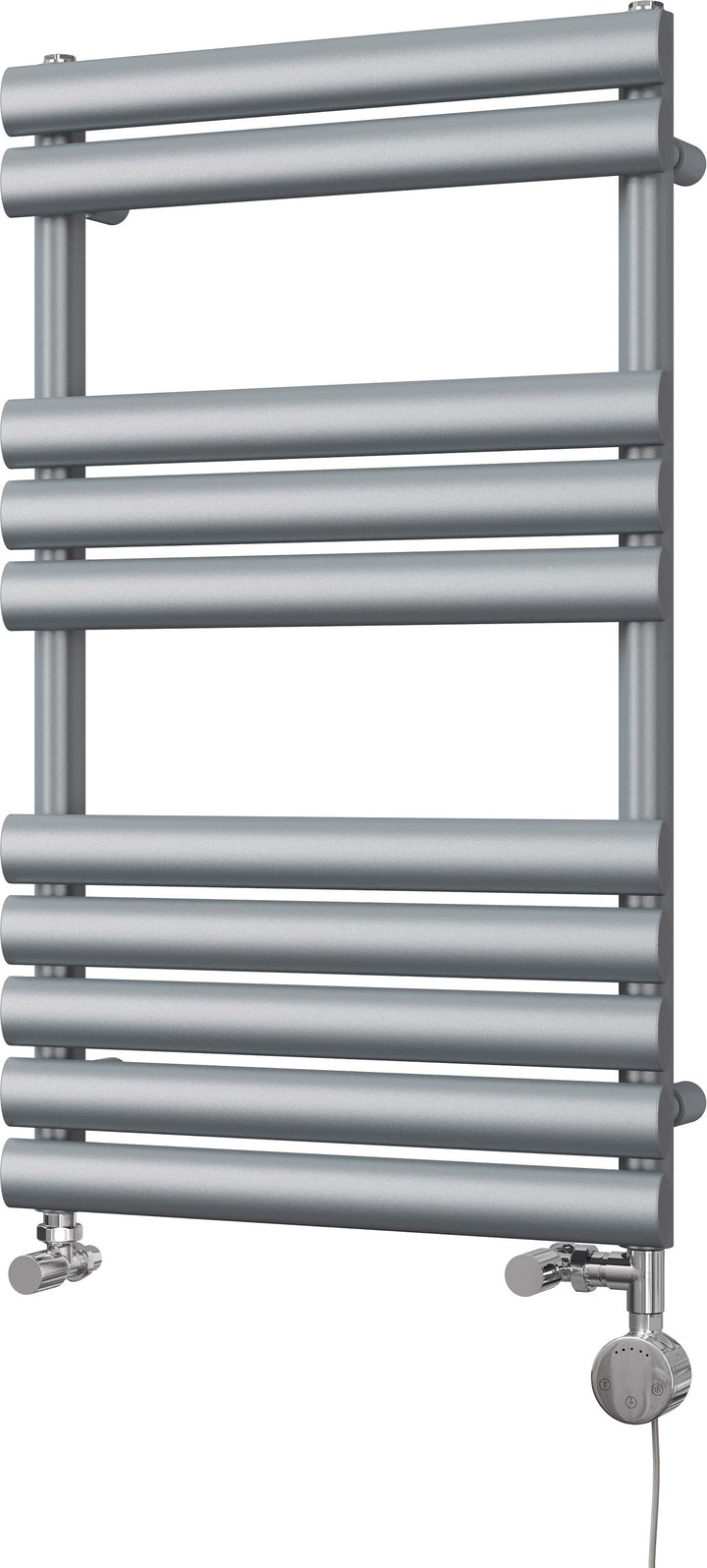 Omeara - Silver Dual Fuel Towel Rail H825mm x W500mm Thermostatic