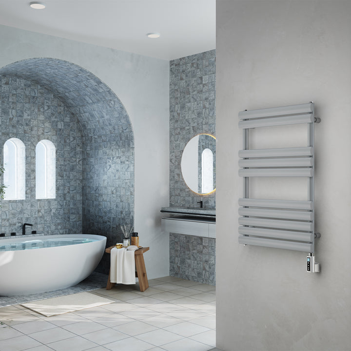 Omeara - Silver Electric Towel Rail H825mm x W500mm 300w Thermostatic WIFI