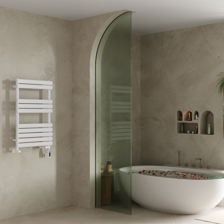 Omeara - White Dual Fuel Towel Rail H825mm x W500mm Thermostatic WIFI