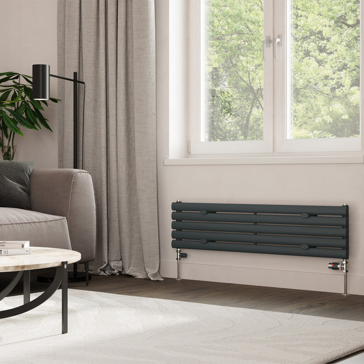 Omeara Axis - Anthracite Horizontal Radiator H290mm x W1200mm Single Panel