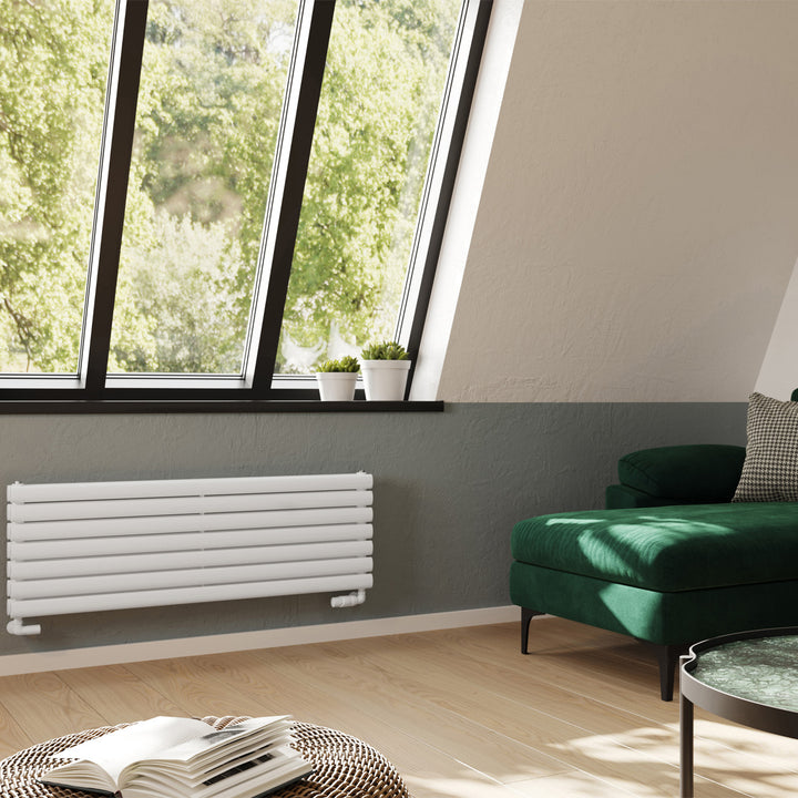 Omeara Axis - White Horizontal Radiator H406mm x W1200mm Double Panel