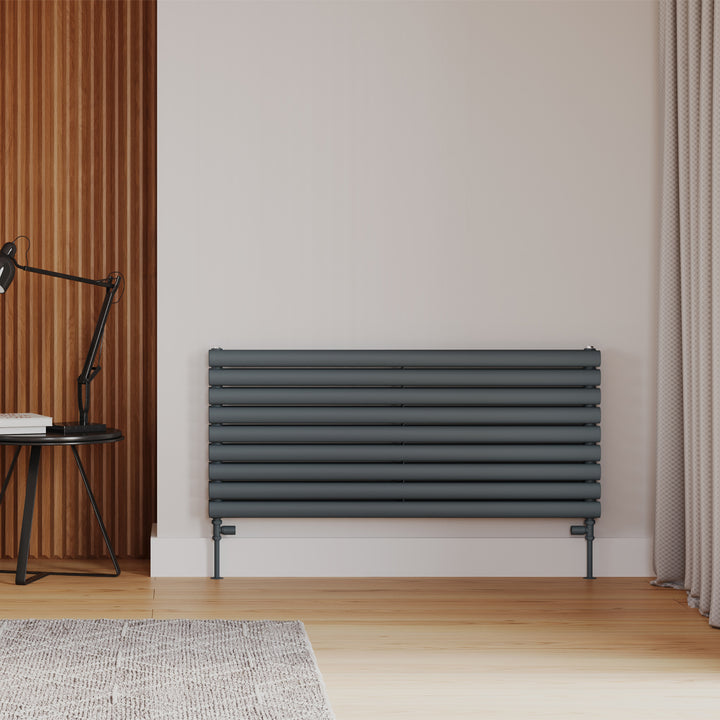 Omeara Axis - Anthracite Horizontal Radiator H522mm x W1200mm Double Panel