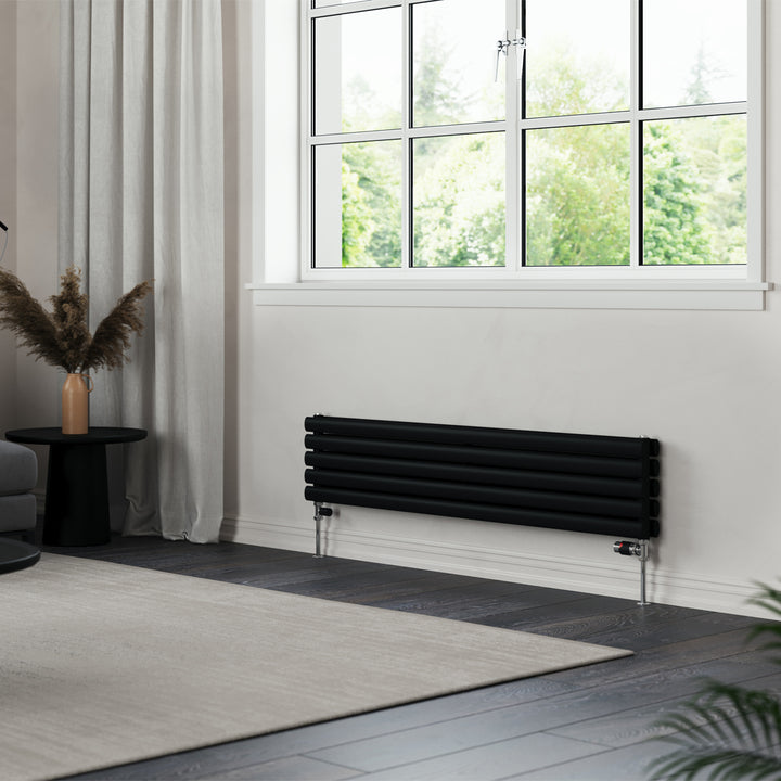 Omeara Axis - Black Horizontal Radiator H290mm x W1400mm Double Panel